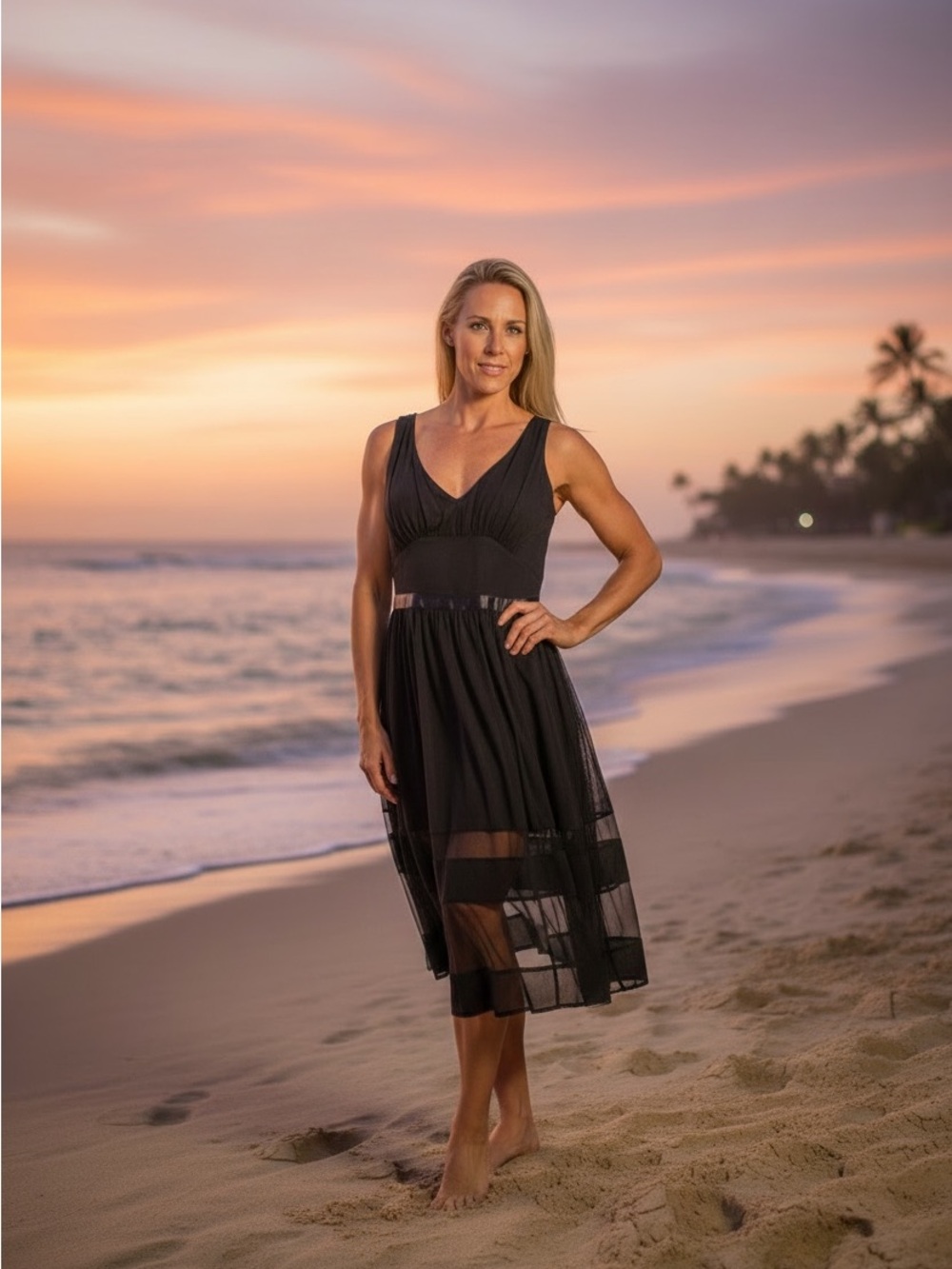 Oltre Silk Dress Black Sleeveless V-Neck Dress Belted Waistband Pleated Skirt